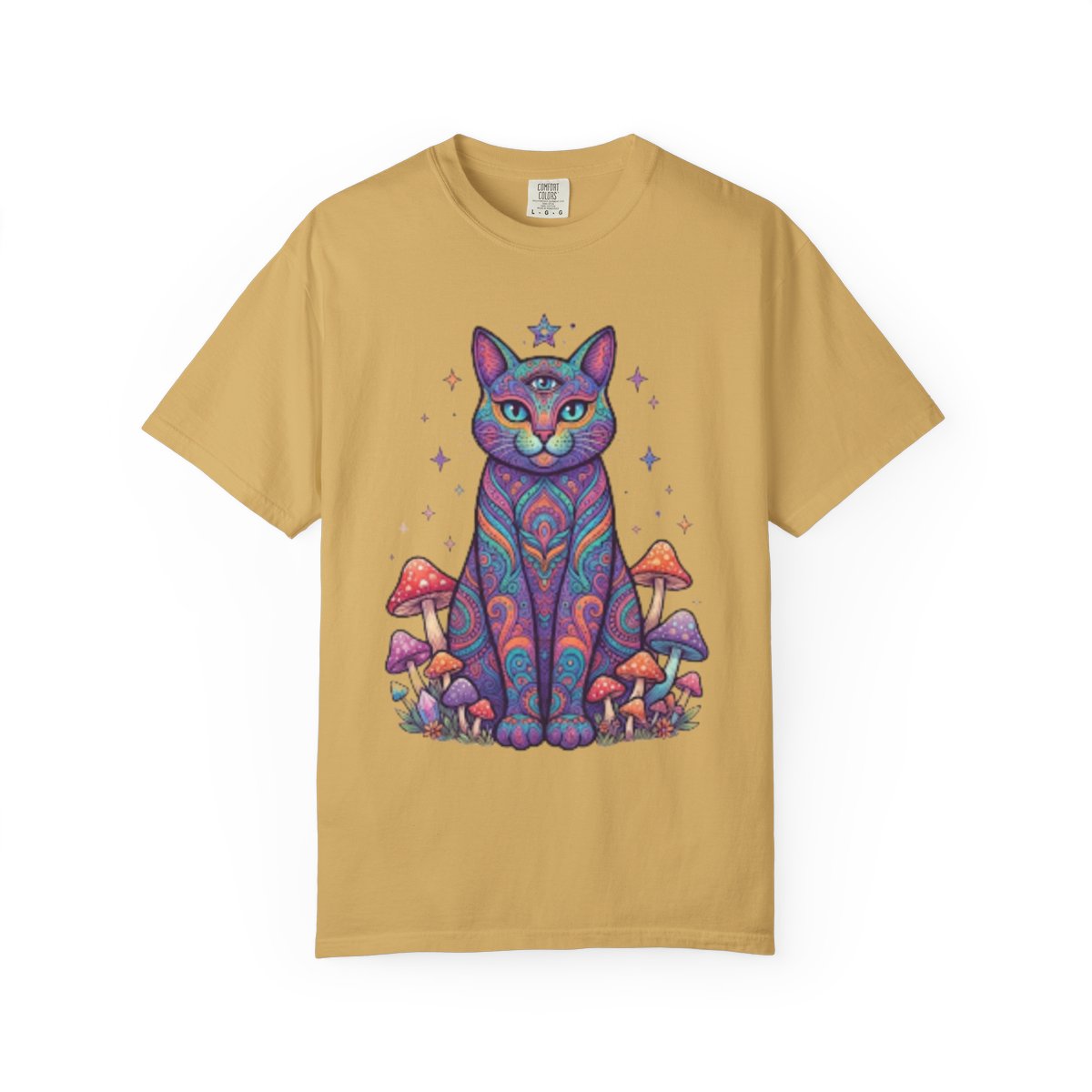 Color: Mustard | Hippy Cat Unisex Garment-Dyed Tee