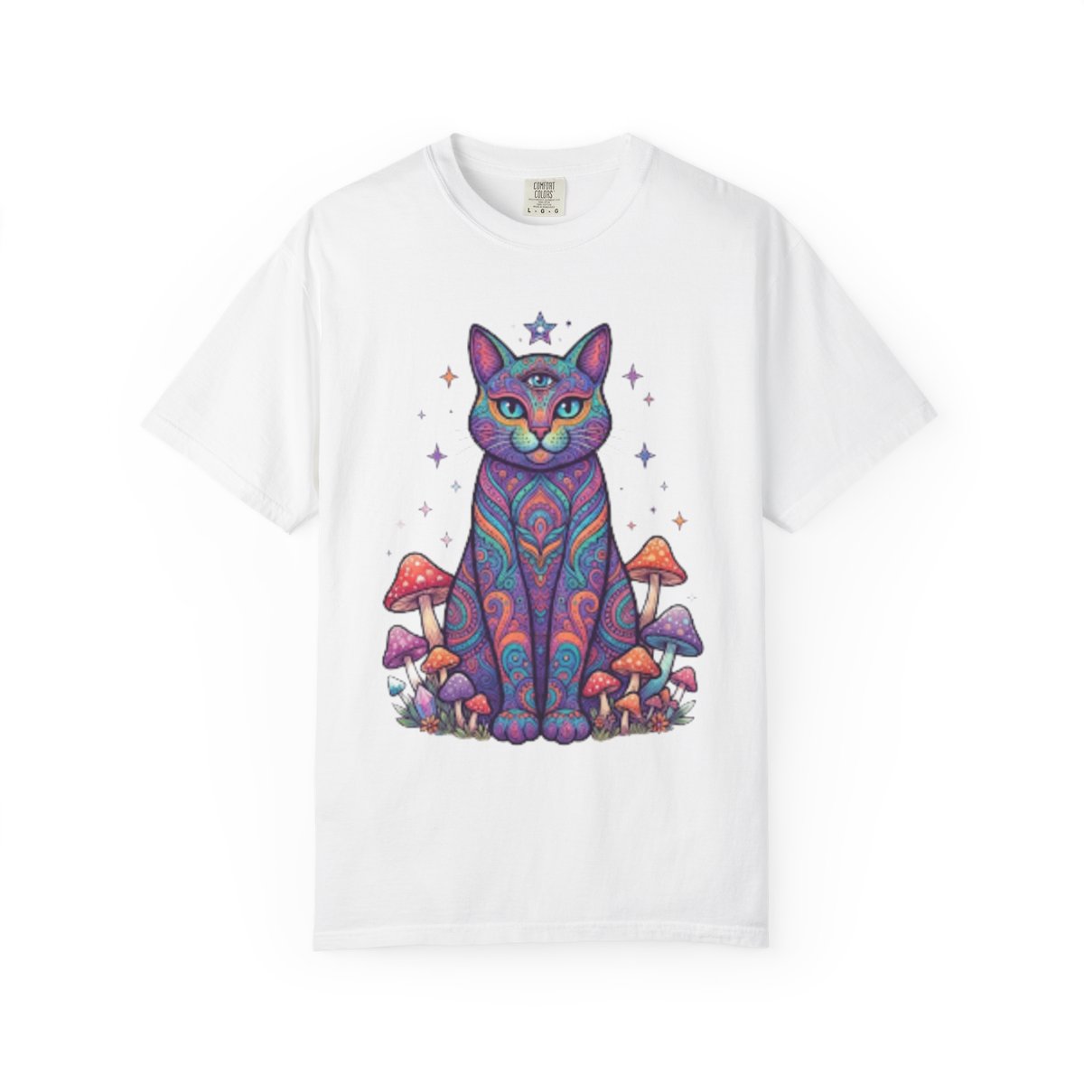 Color: White | Hippy Cat Unisex Garment-Dyed Tee