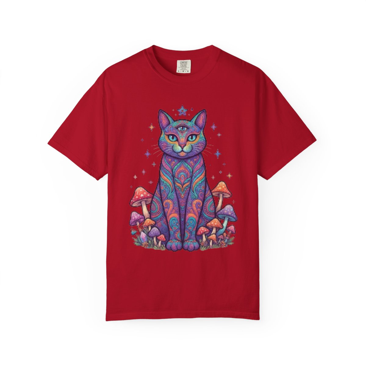 Color: Red | Hippy Cat Unisex Garment-Dyed Tee