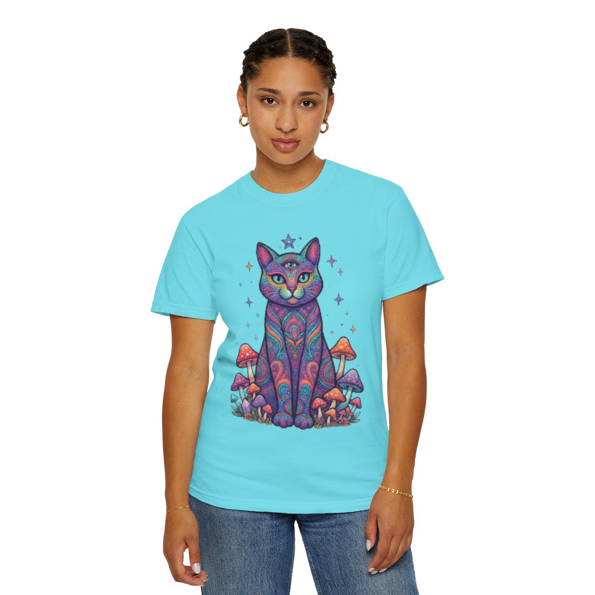 Color: Lagoon Blue | Hippy Cat Unisex Garment-Dyed Tee