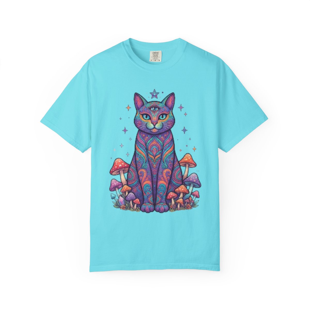 Color: Lagoon Blue | Hippy Cat Unisex Garment-Dyed Tee