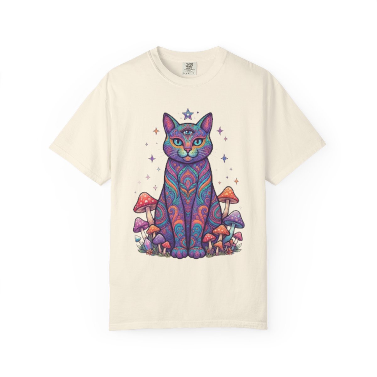 Color: Ivory | Hippy Cat Unisex Garment-Dyed Tee