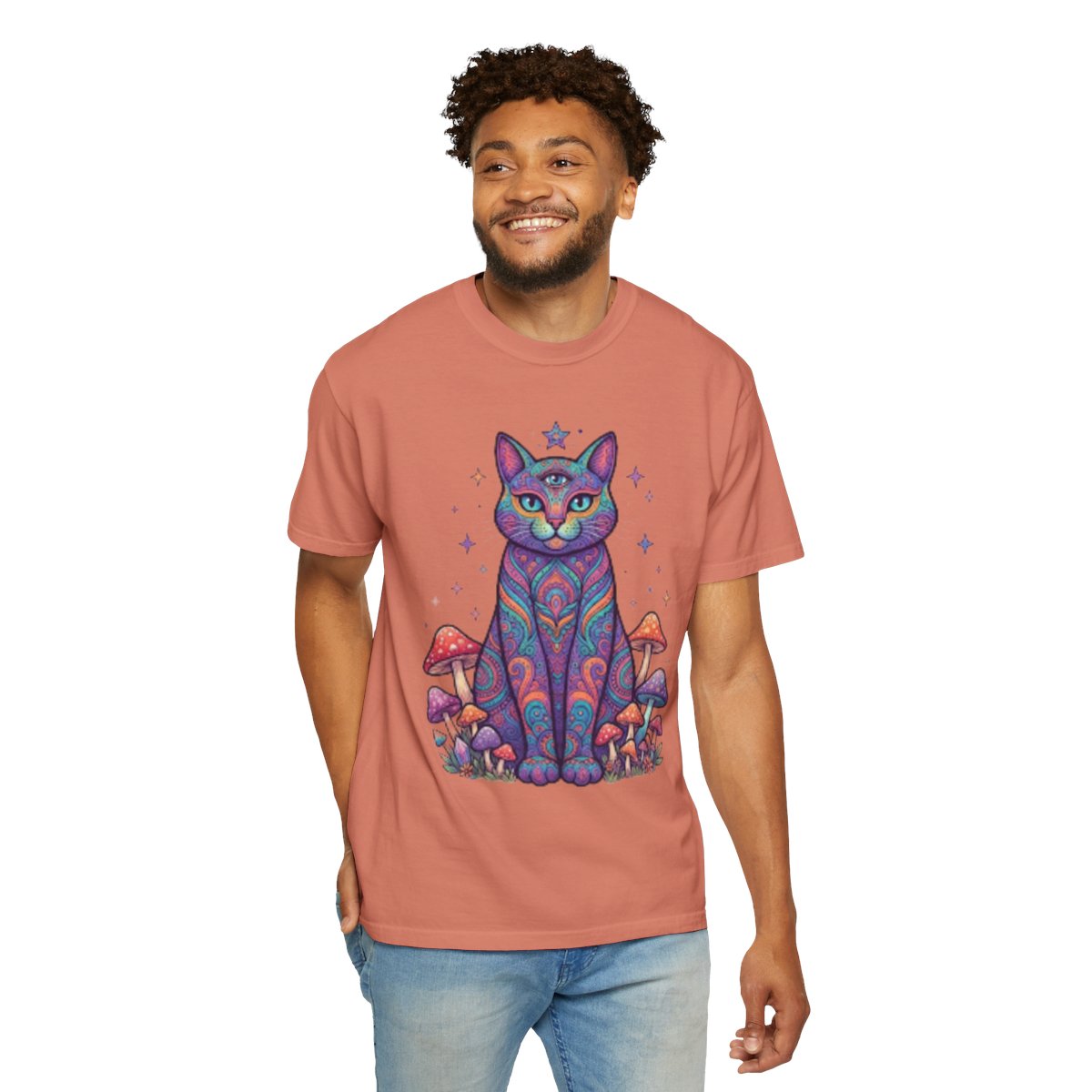 Color: Terracotta | Hippy Cat Unisex Garment-Dyed Tee
