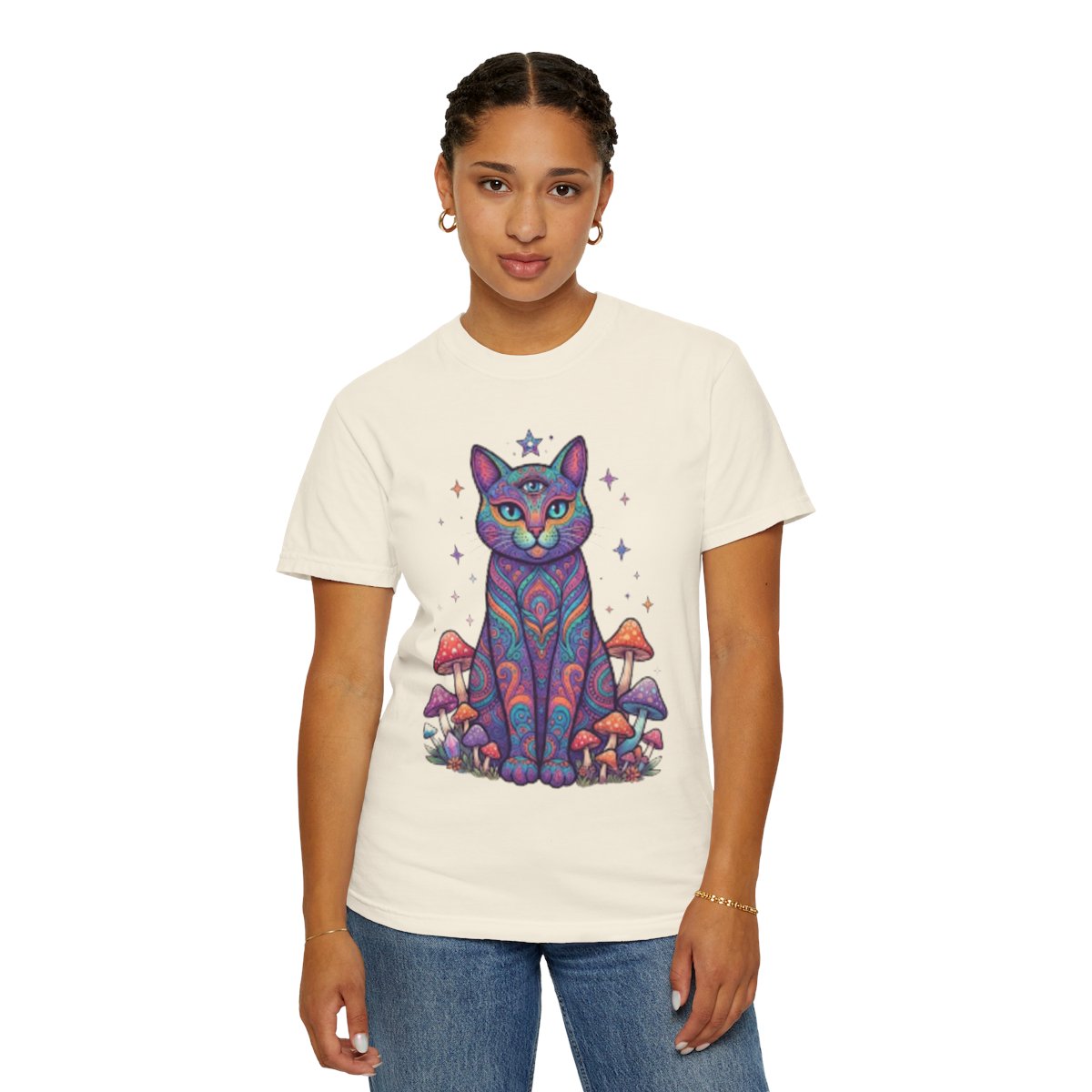 Color: Ivory | Hippy Cat Unisex Garment-Dyed Tee