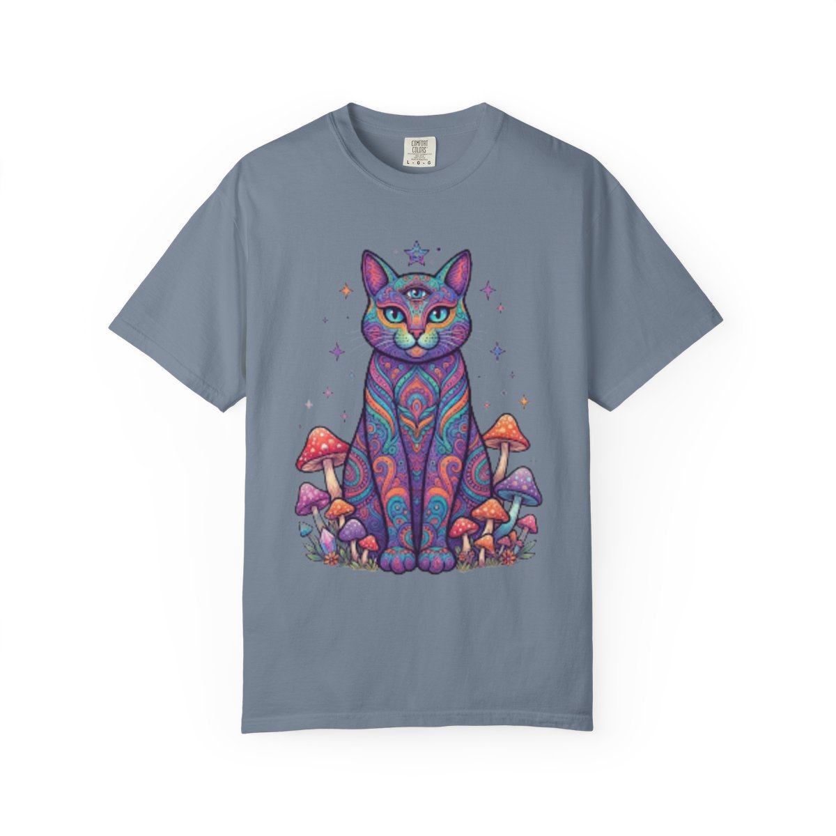 Color: Blue Jean | Hippy Cat Unisex Garment-Dyed Tee