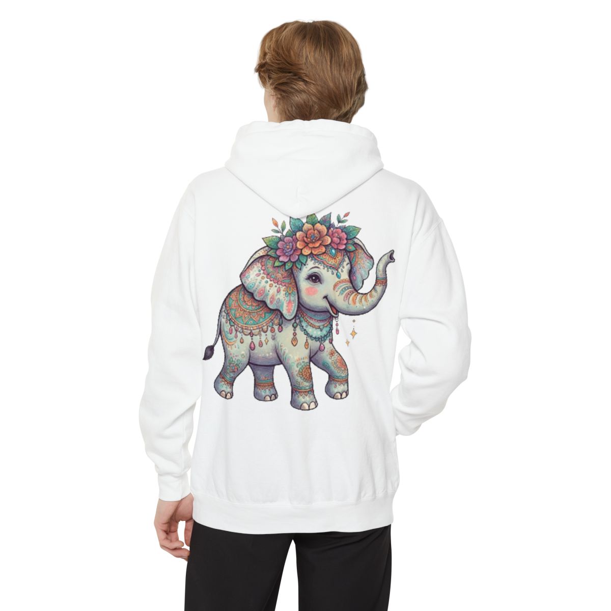 Color: White | Hippy Elephant Garment-Dyed Hoodie