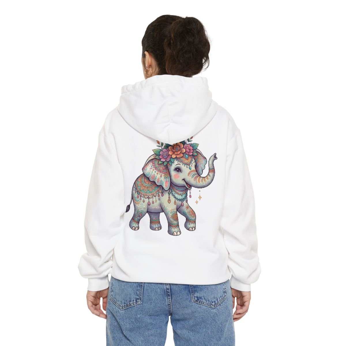 Color: White | Hippy Elephant Garment-Dyed Hoodie