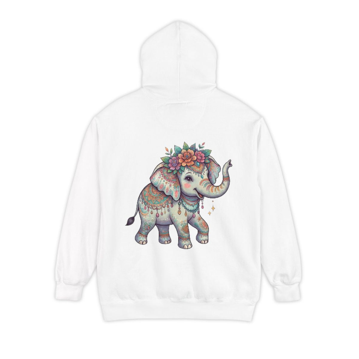 Color: White | Hippy Elephant Garment-Dyed Hoodie