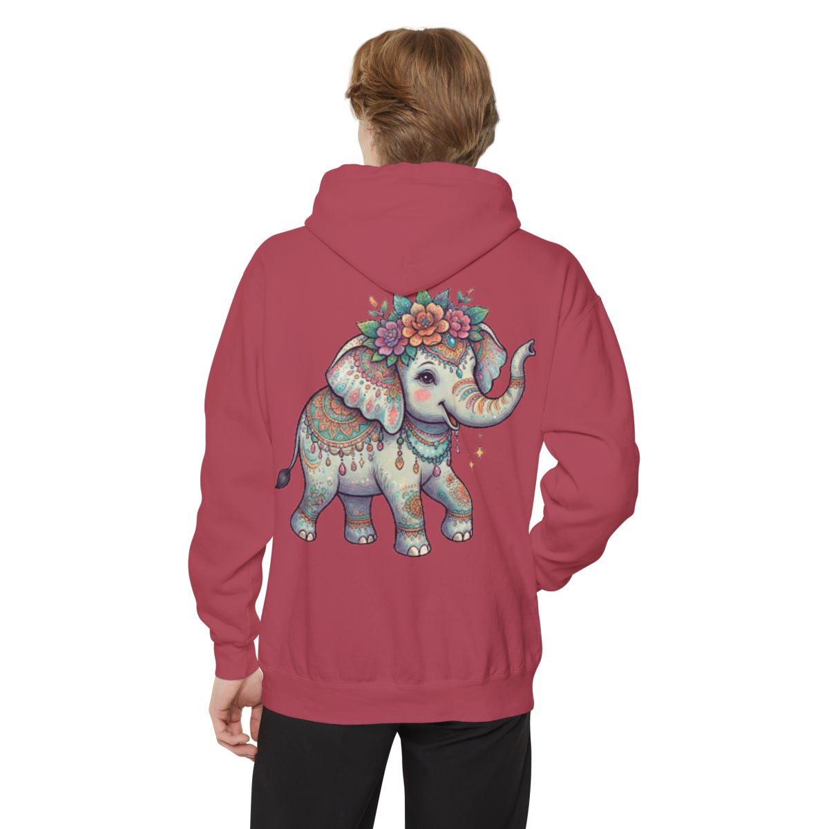 Color: Crimson | Hippy Elephant Garment-Dyed Hoodie
