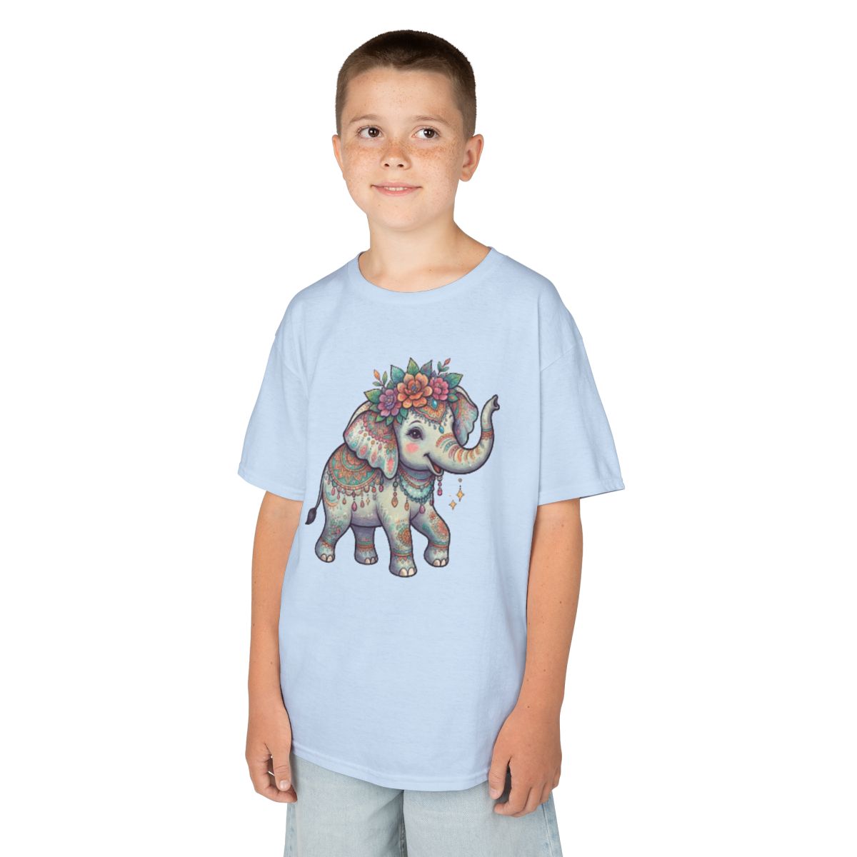 Color: Light Blue | Hippy Elephant Kids Tee