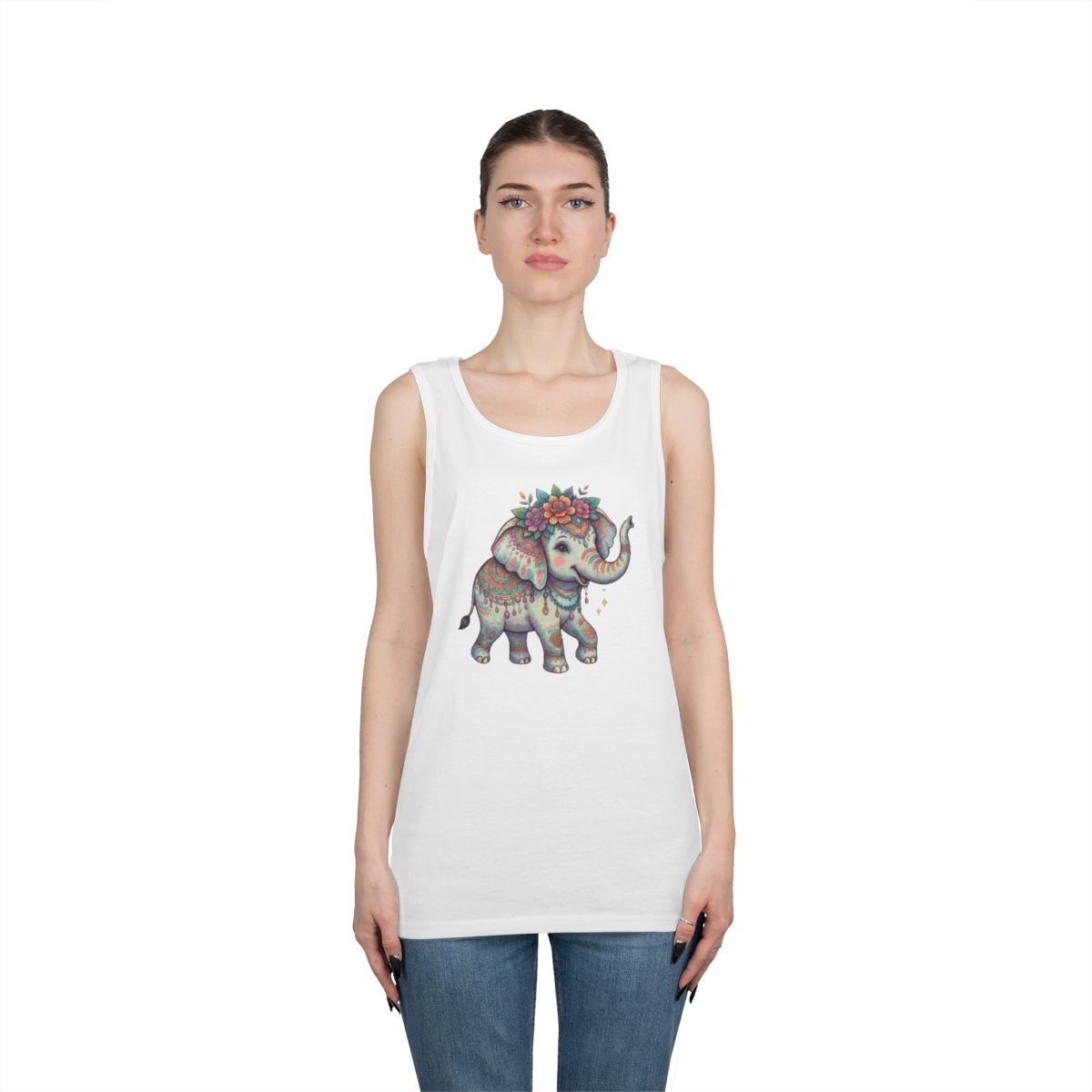 Color: White | Hippy Elephant Tank Top
