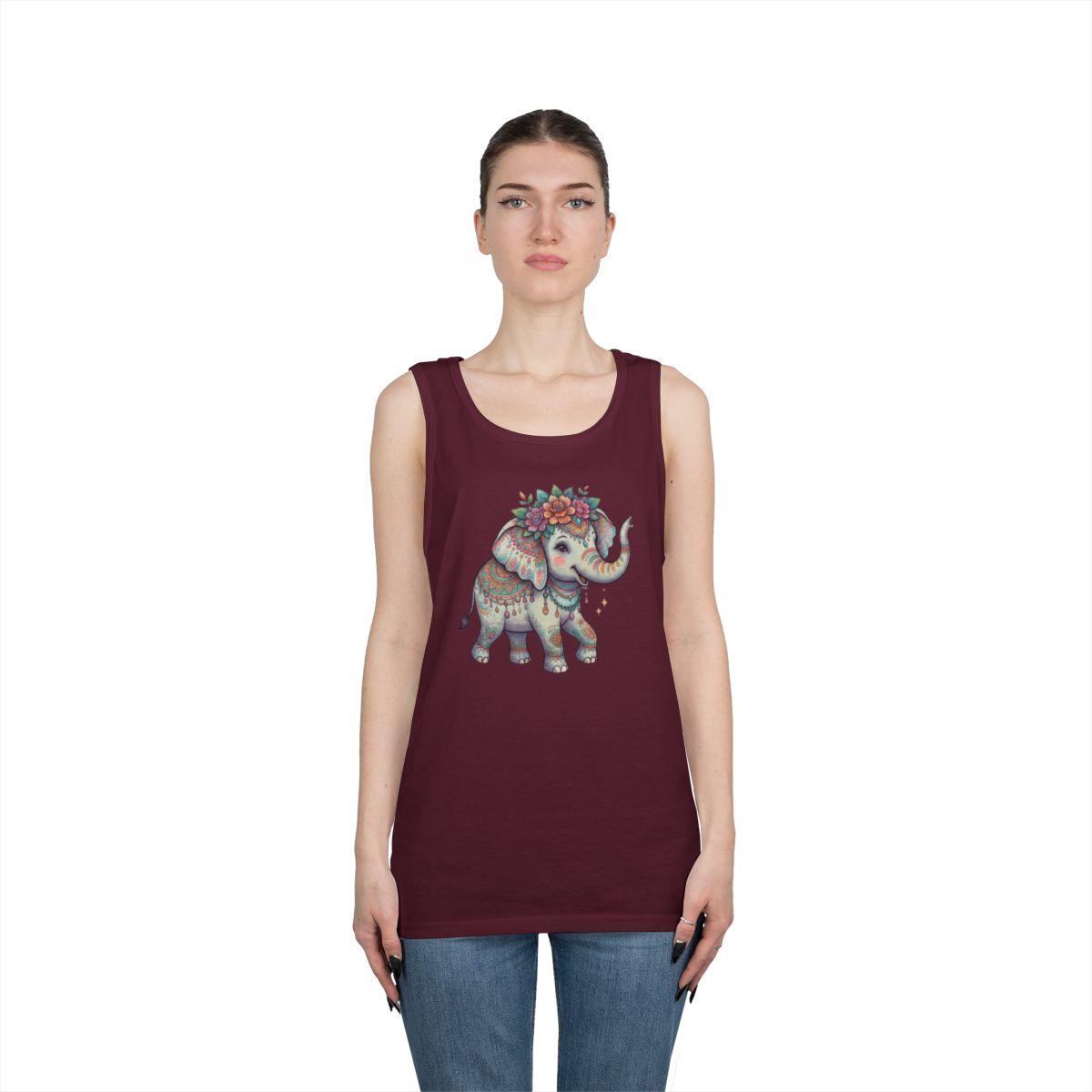 Color: Maroon | Hippy Elephant Tank Top