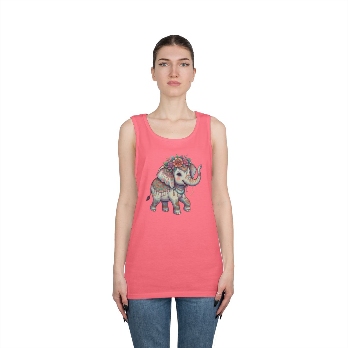 Color: Safety Pink | Hippy Elephant Tank Top