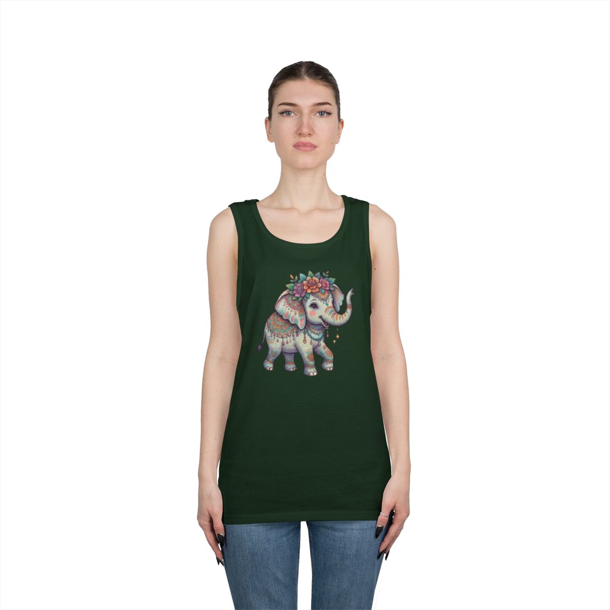 Color: Forest Green | Hippy Elephant Tank Top