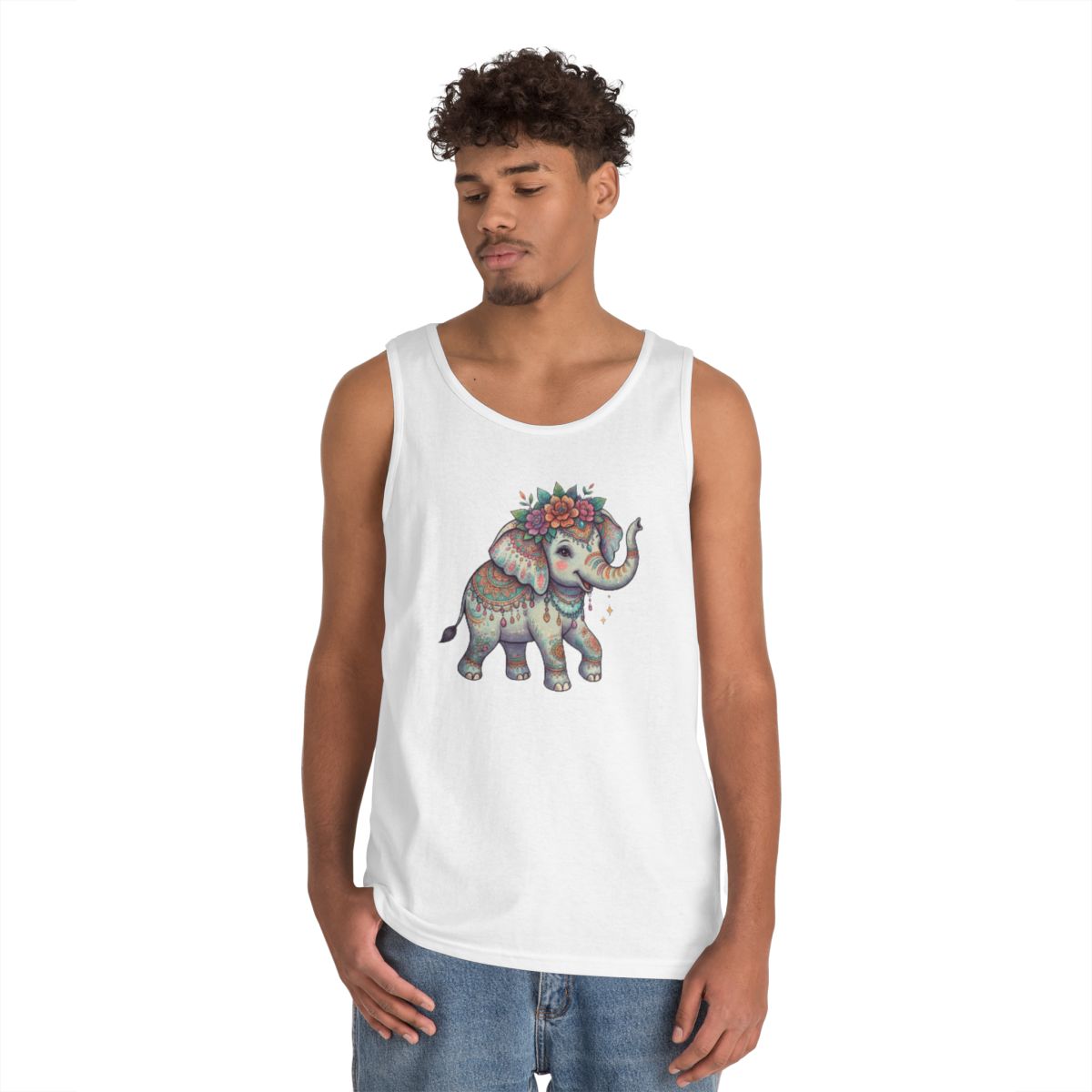 Color: White | Hippy Elephant Tank Top