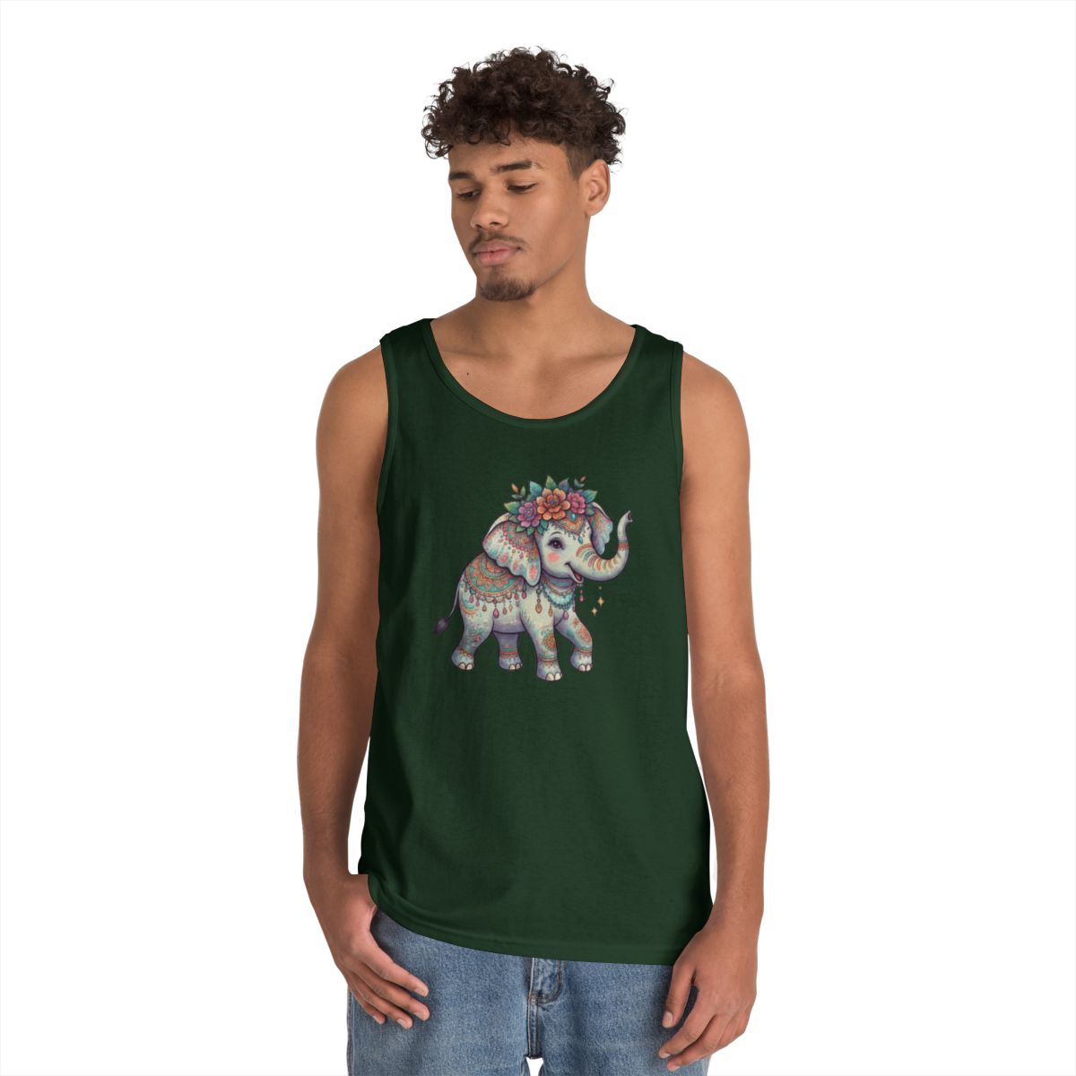 Color: Forest Green | Hippy Elephant Tank Top