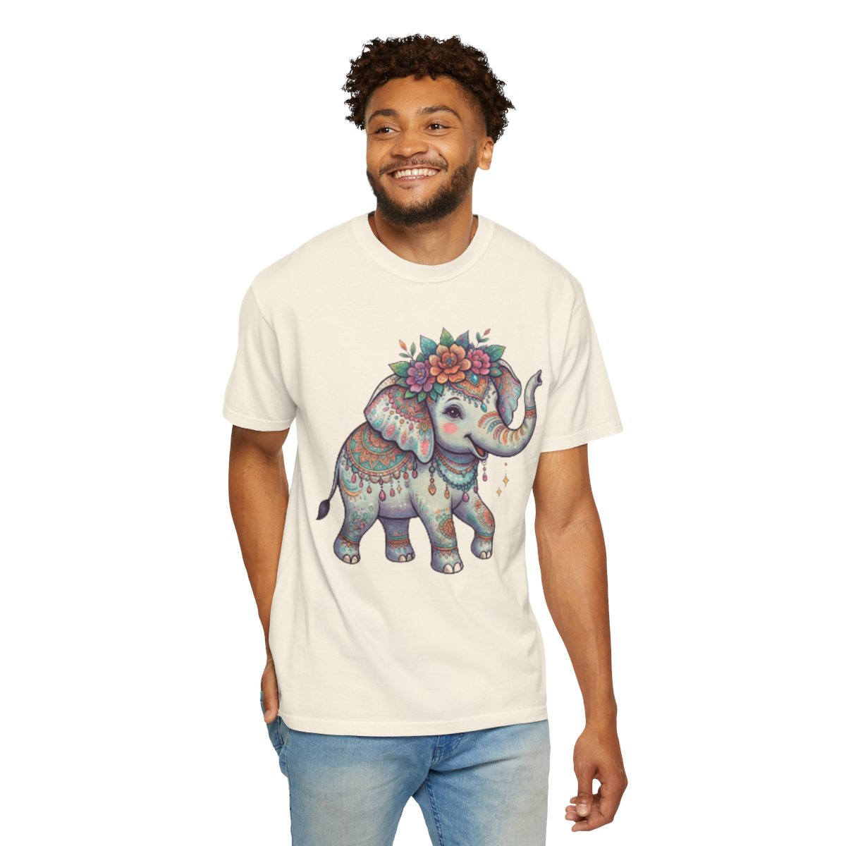 Color: Ivory | Hippy Elephant Unisex Garment-Dyed Tee