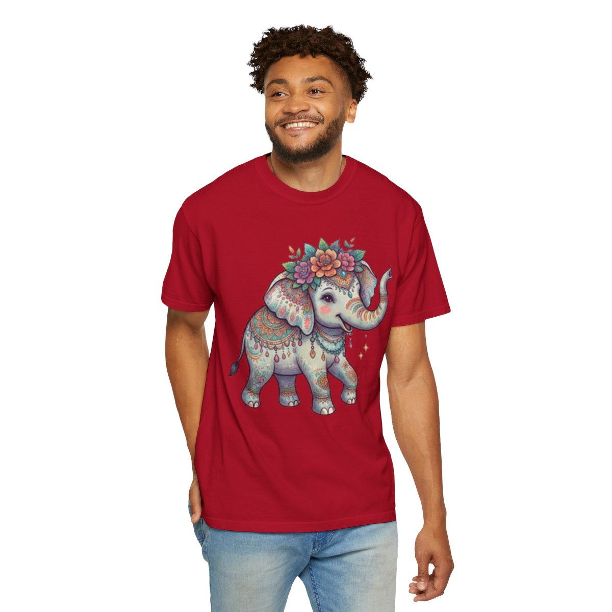 Color: Red | Hippy Elephant Unisex Garment-Dyed Tee