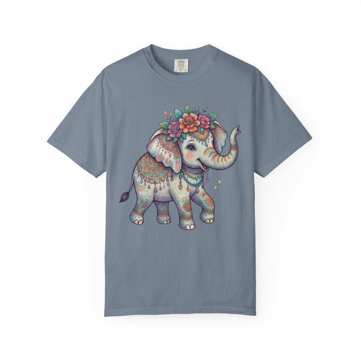 Color: Blue Jean | Hippy Elephant Unisex Garment-Dyed Tee