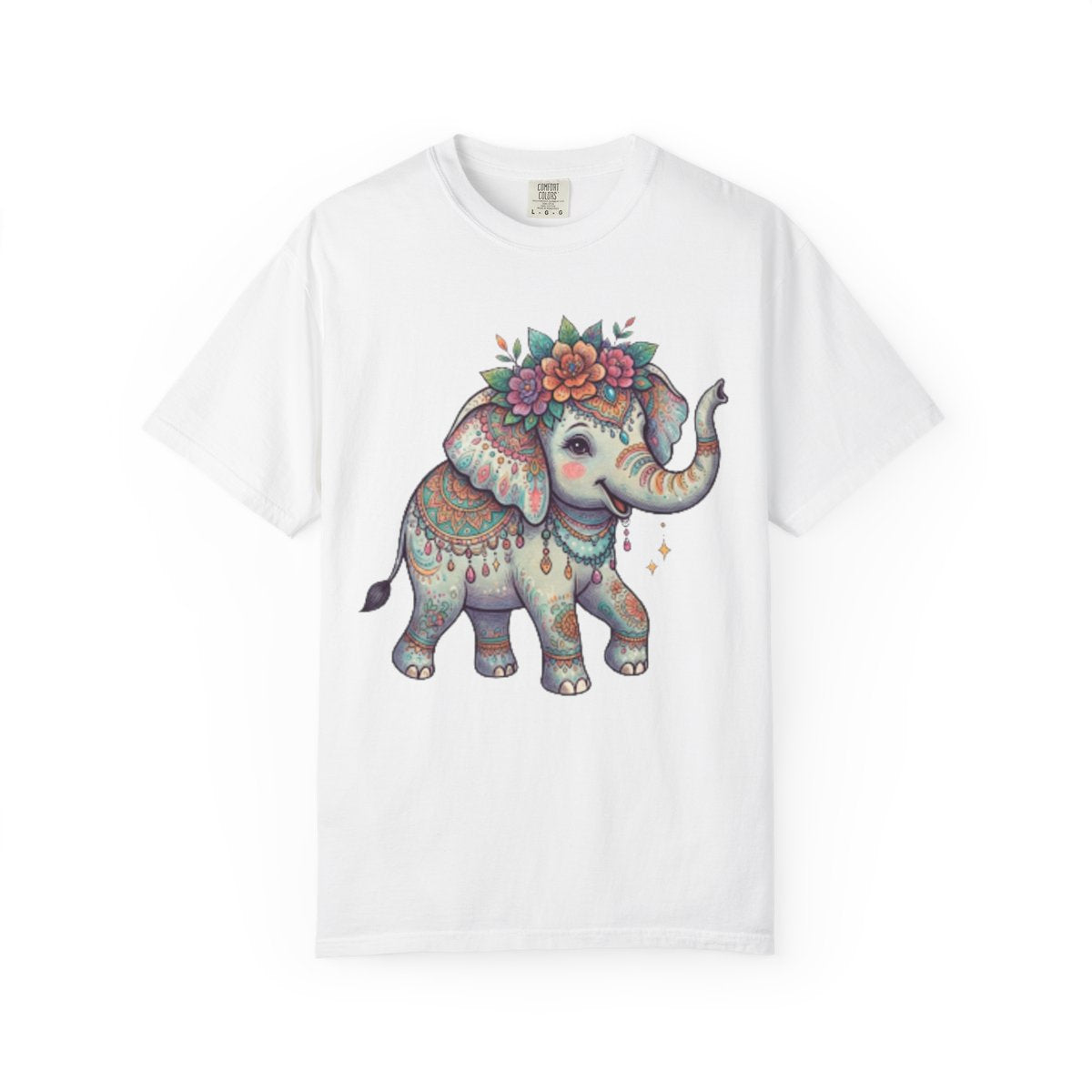 Color: White | Hippy Elephant Unisex Garment-Dyed Tee