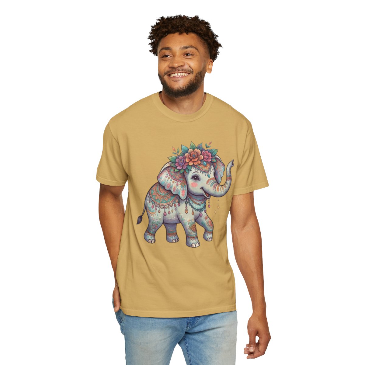 Color: Mustard | Hippy Elephant Unisex Garment-Dyed Tee