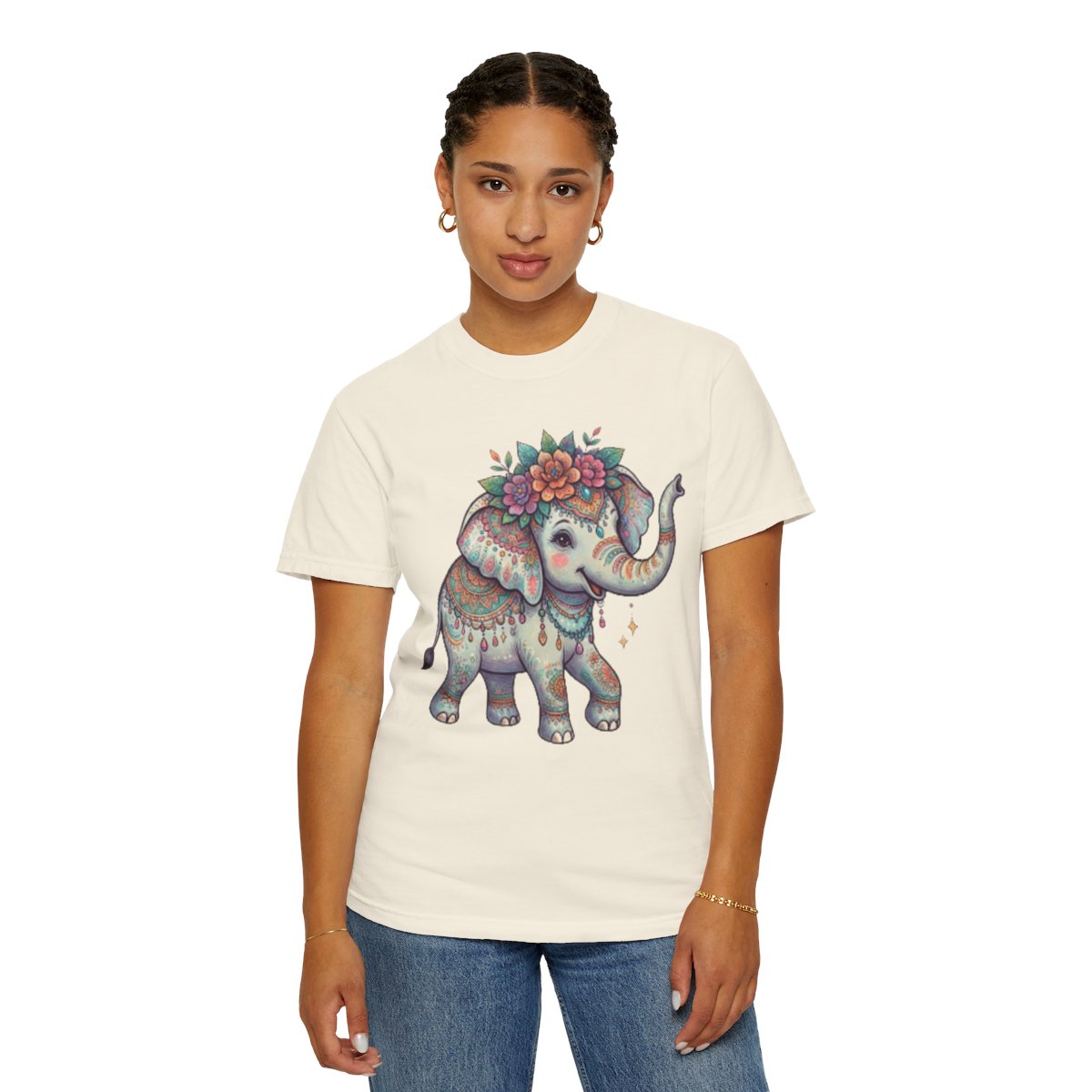 Color: Ivory | Hippy Elephant Unisex Garment-Dyed Tee