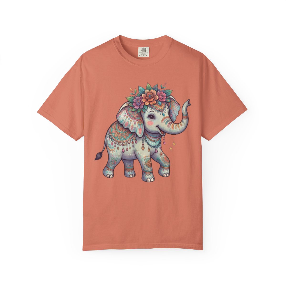 Color: Terracotta | Hippy Elephant Unisex Garment-Dyed Tee
