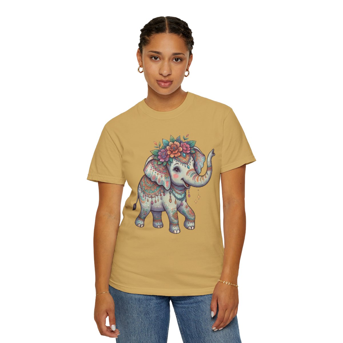 Color: Mustard | Hippy Elephant Unisex Garment-Dyed Tee