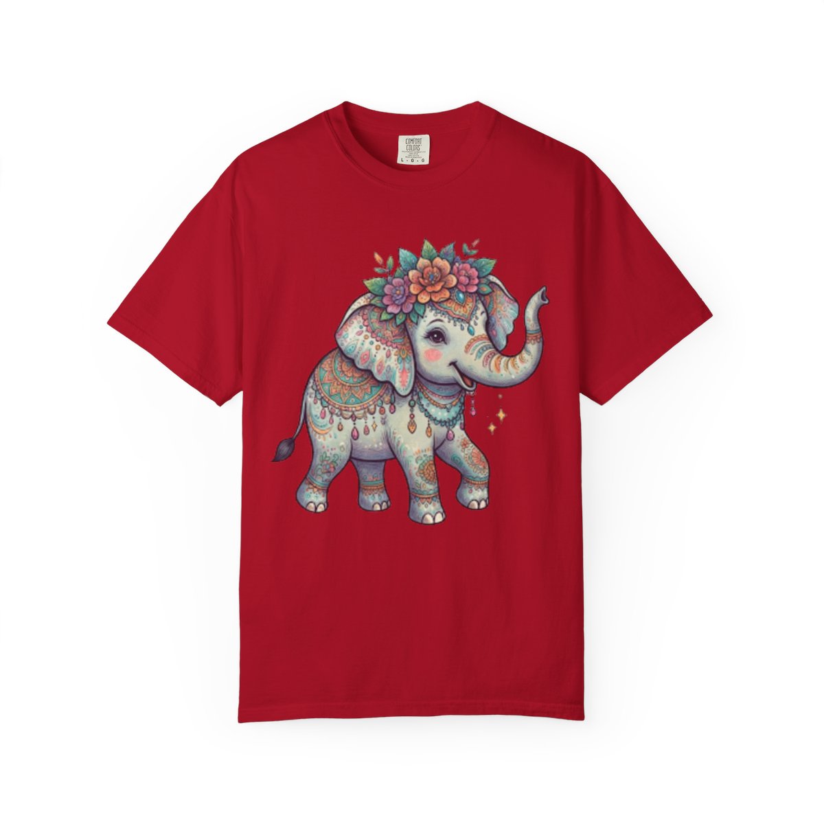 Color: Red | Hippy Elephant Unisex Garment-Dyed Tee
