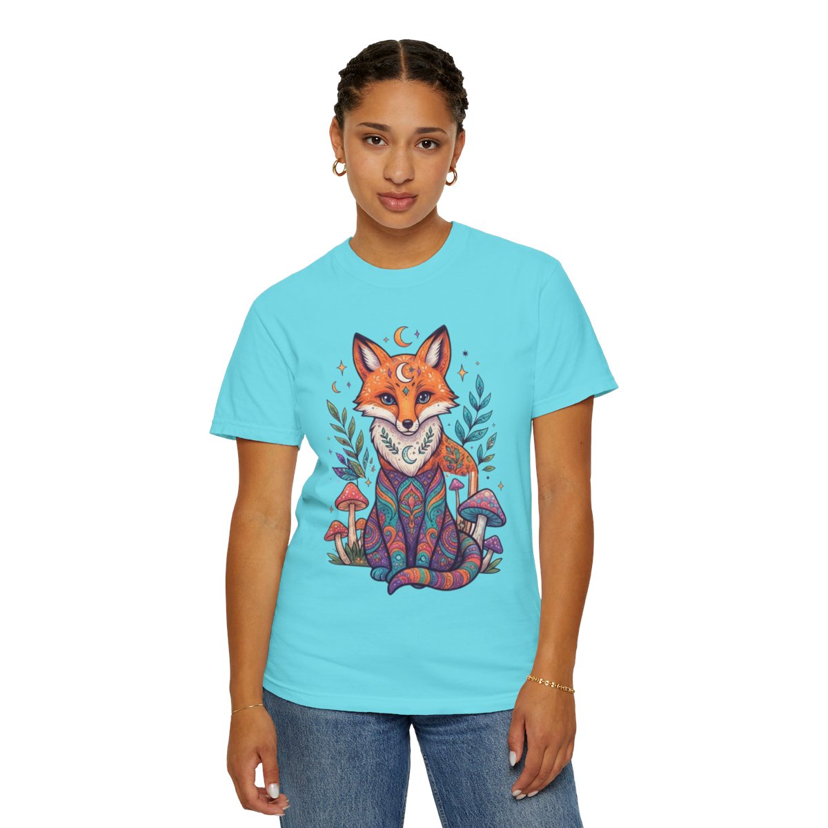 Color: Lagoon Blue | Hippy Fox Unisex Garment-Dyed Tee
