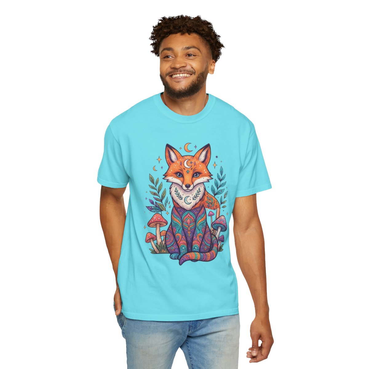 Color: Lagoon Blue | Hippy Fox Unisex Garment-Dyed Tee