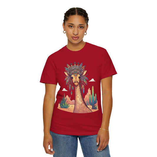 Color: Red | Hippy Giraffe Unisex Garment-Dyed Tee
