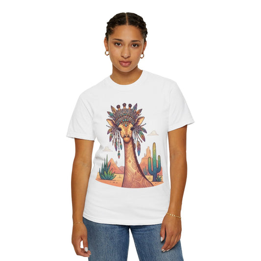 Color: White | Hippy Giraffe Unisex Garment-Dyed Tee