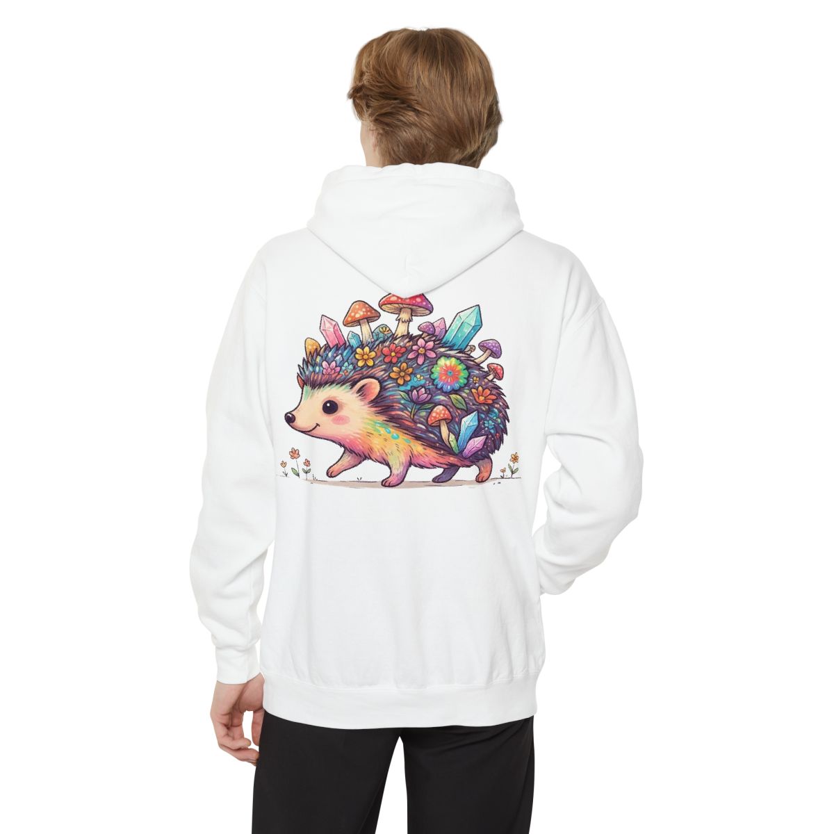 Color: White | Hippy Hedgehog Garment-Dyed Hoodie