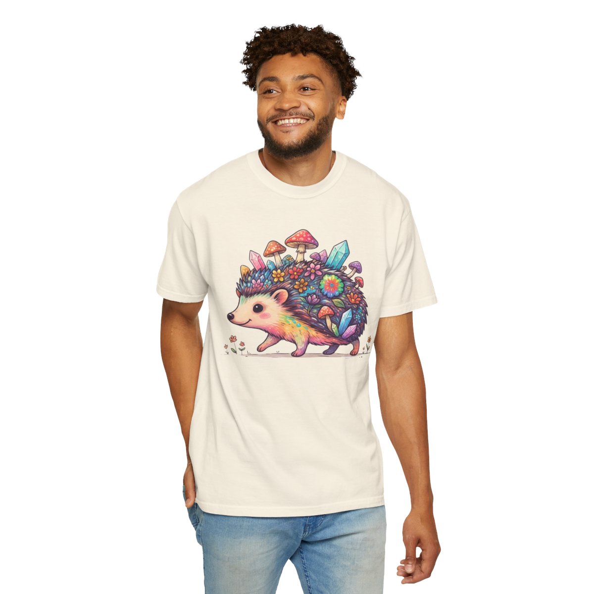 Color: Ivory | Hippy Hedgehog Unisex Garment-Dyed Tee
