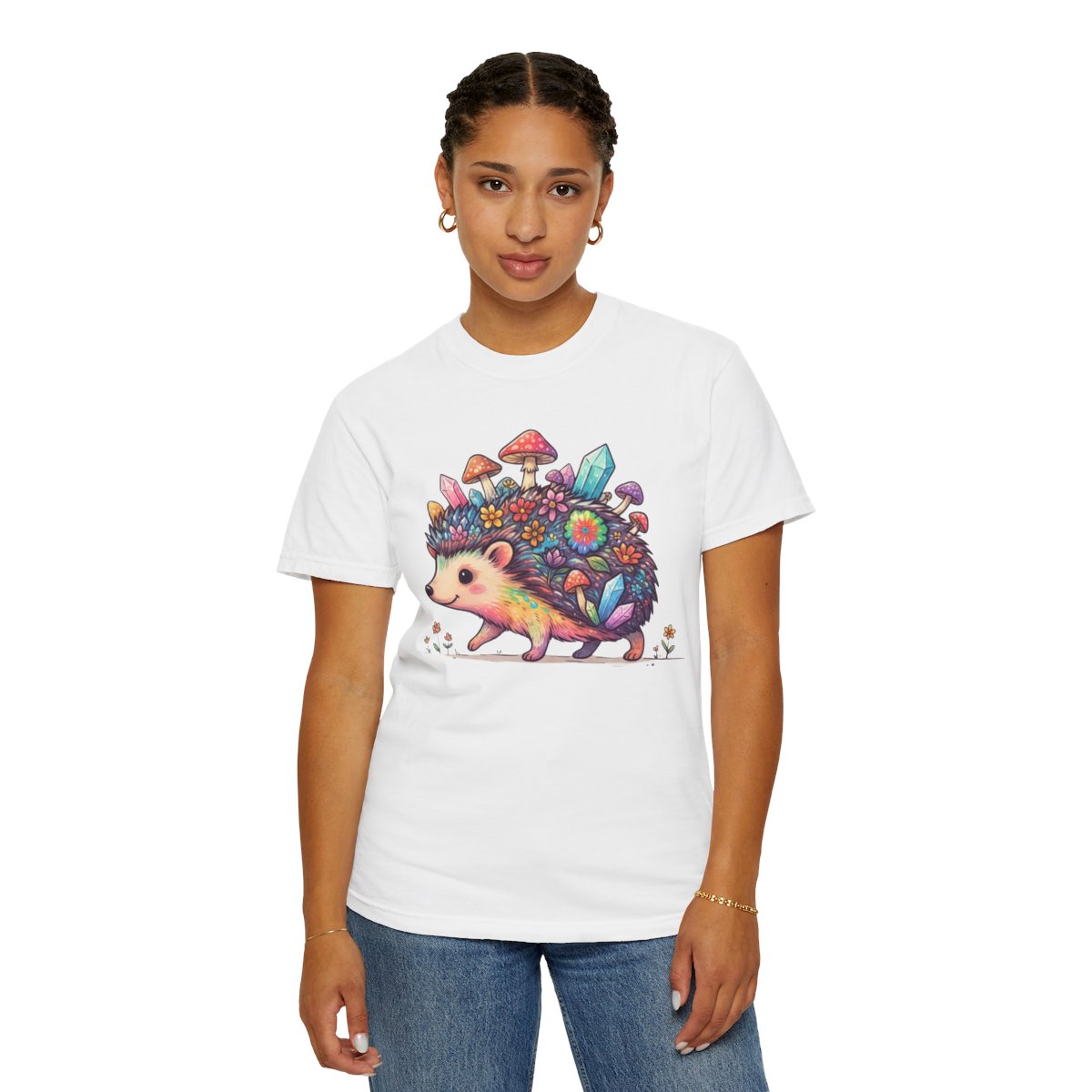 Color: White | Hippy Hedgehog Unisex Garment-Dyed Tee