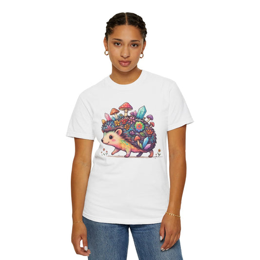 Color: White | Hippy Hedgehog Unisex Garment-Dyed Tee