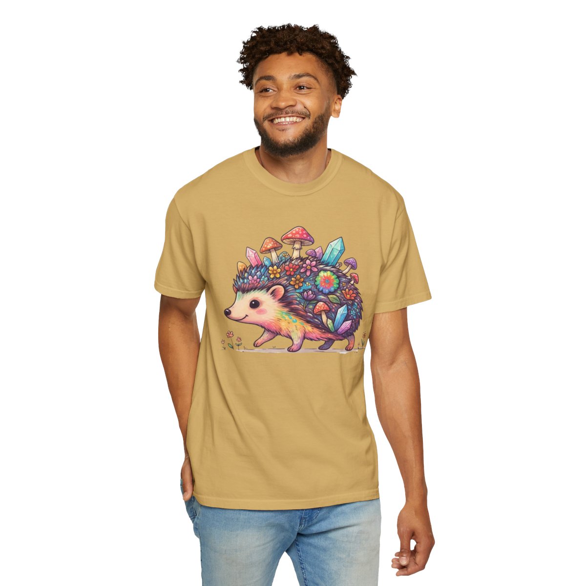 Color: Mustard | Hippy Hedgehog Unisex Garment-Dyed Tee