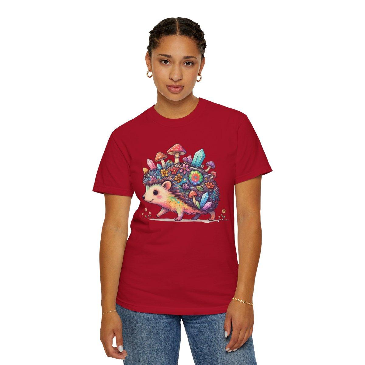 Color: Red | Hippy Hedgehog Unisex Garment-Dyed Tee