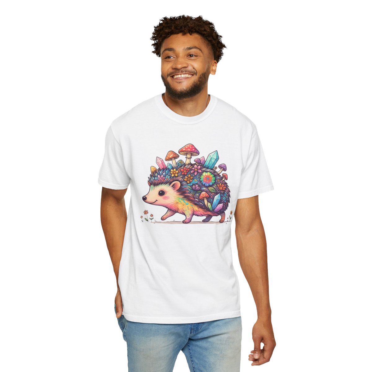 Color: White | Hippy Hedgehog Unisex Garment-Dyed Tee