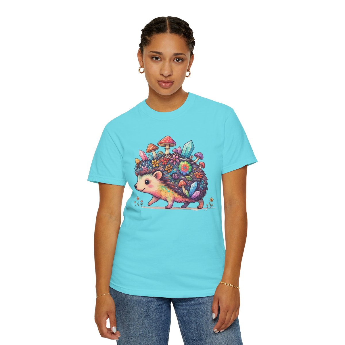 Color: Lagoon Blue | Hippy Hedgehog Unisex Garment-Dyed Tee