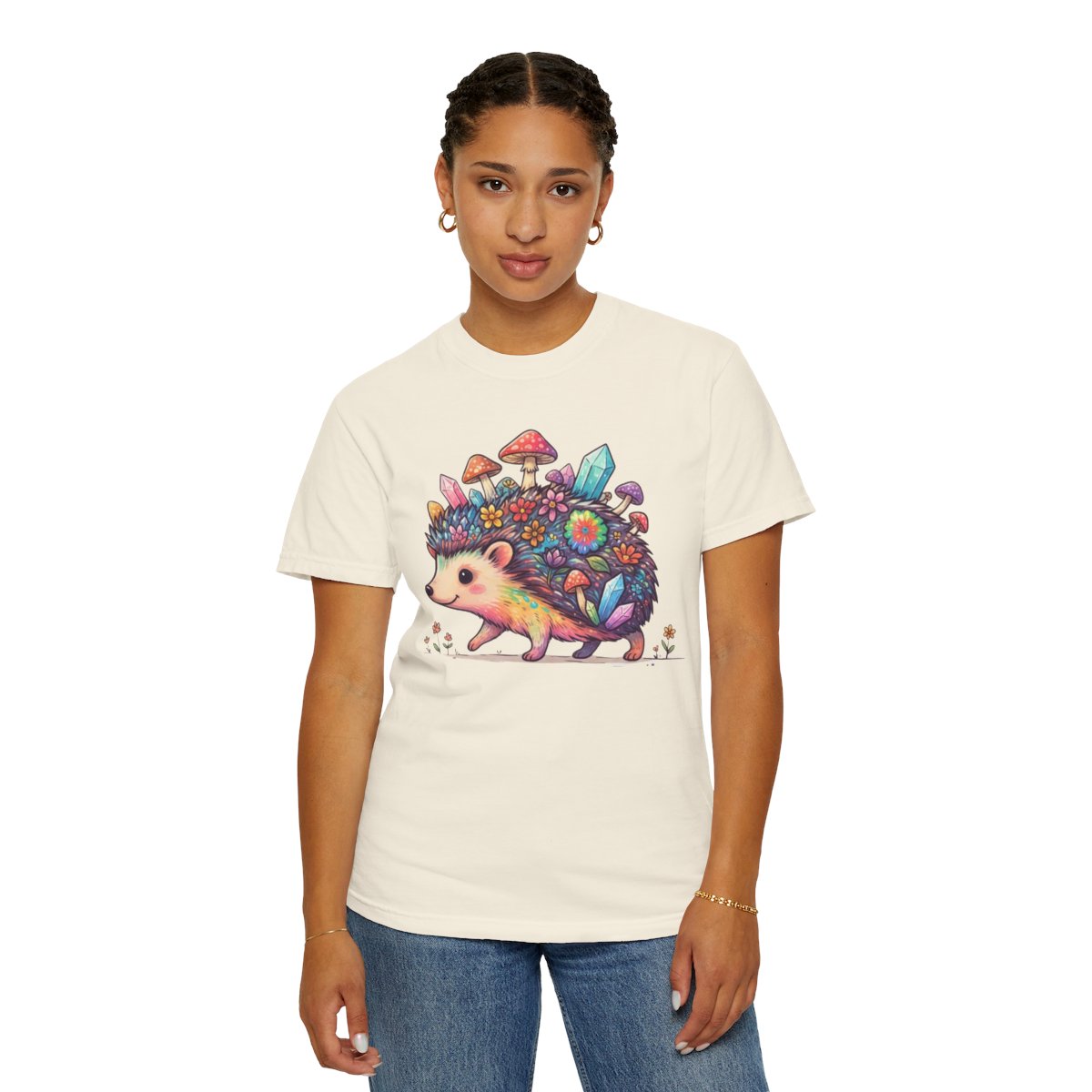 Color: Ivory | Hippy Hedgehog Unisex Garment-Dyed Tee