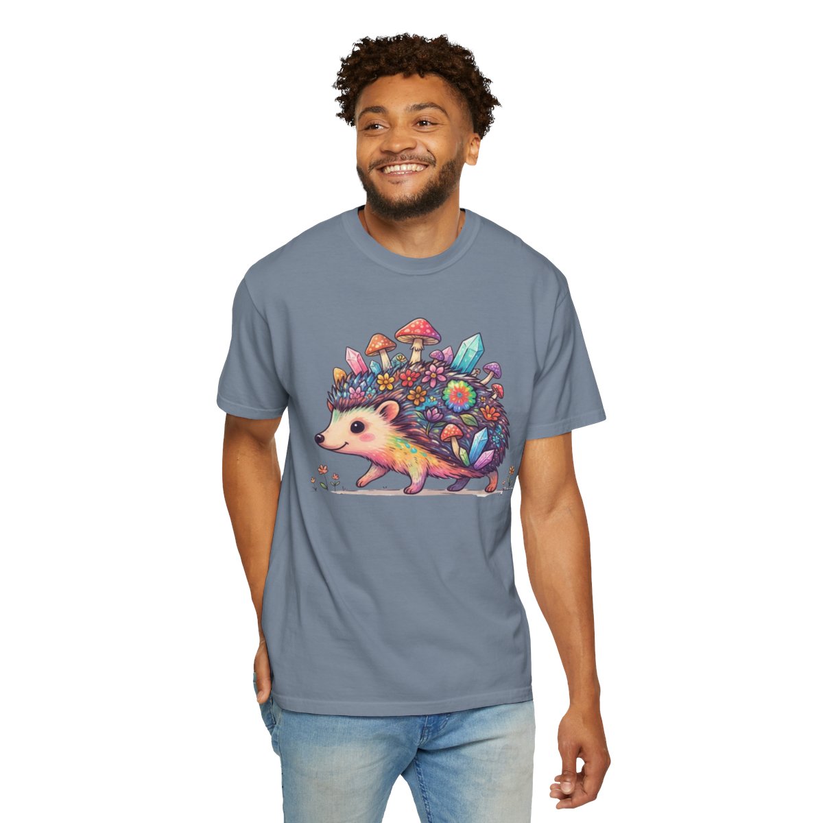 Color: Blue Jean | Hippy Hedgehog Unisex Garment-Dyed Tee