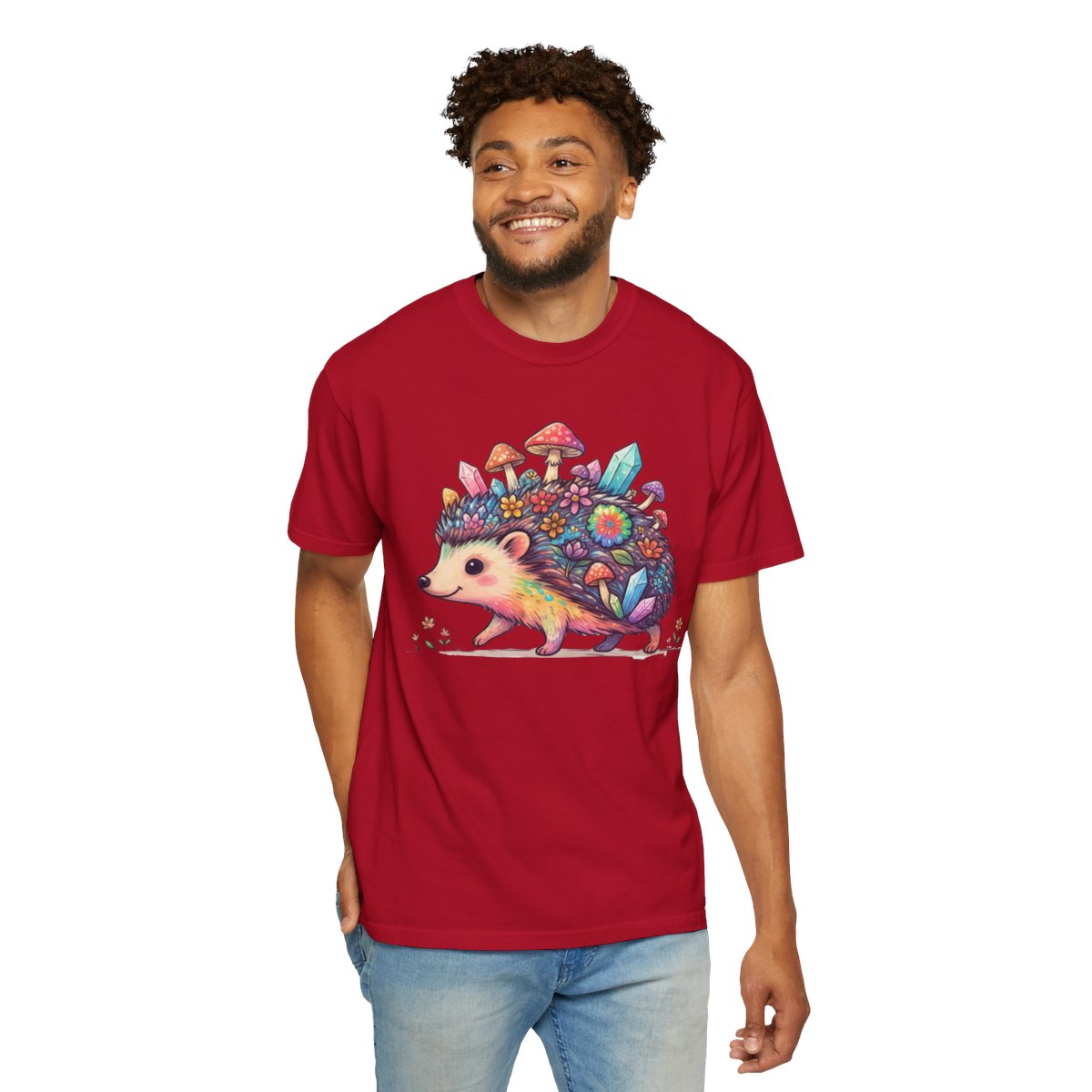 Color: Red | Hippy Hedgehog Unisex Garment-Dyed Tee