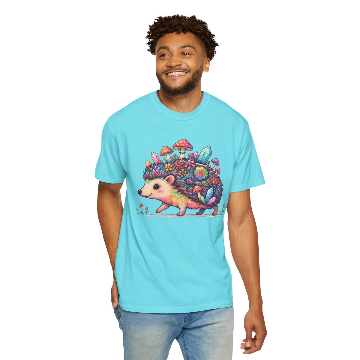 Color: Lagoon Blue | Hippy Hedgehog Unisex Garment-Dyed Tee