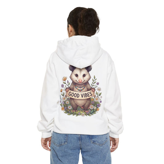 Color: White | Hippy Opossum Garment-Dyed Hoodie