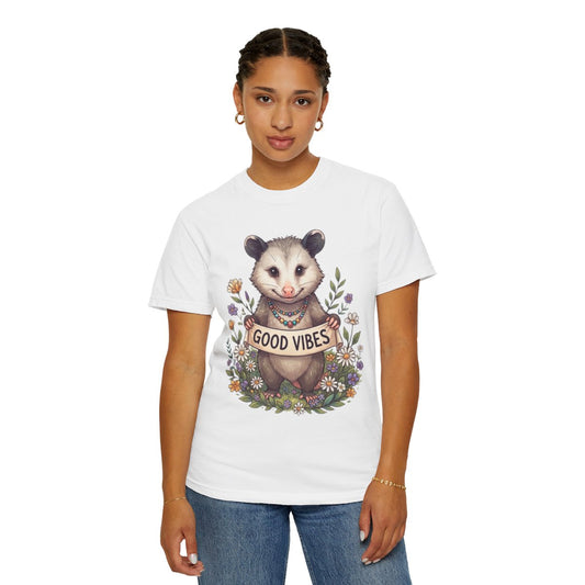Color: White | Hippy Opossum Unisex Garment-Dyed Tee