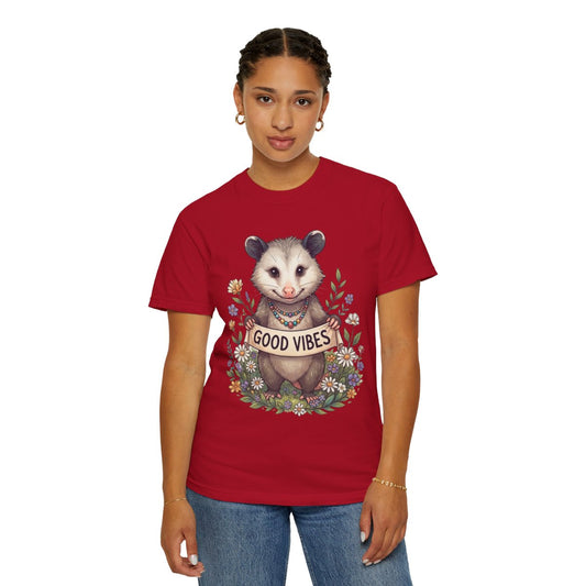 Color: Red | Hippy Opossum Unisex Garment-Dyed Tee