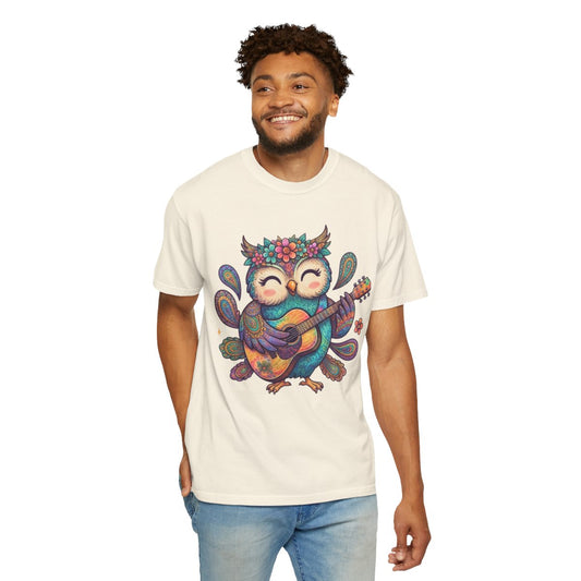 Color: Ivory | Hippy Owl Unisex Garment-Dyed Tee