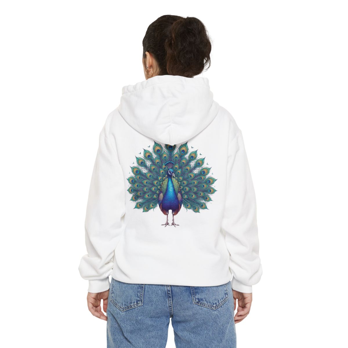 Color: White | Hippy Peacock Garment-Dyed Hoodie